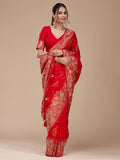 Red Stonework Silk Saree