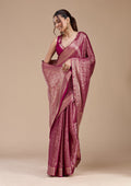 Magenta Pink Zariwork (Gold) Georgette Silk Saree