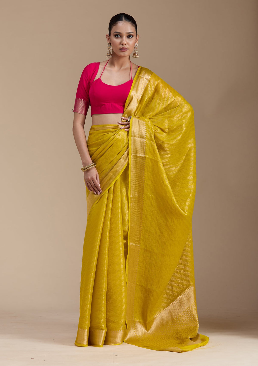Yellow Zariwork (Gold) Georgette Silk_Saree