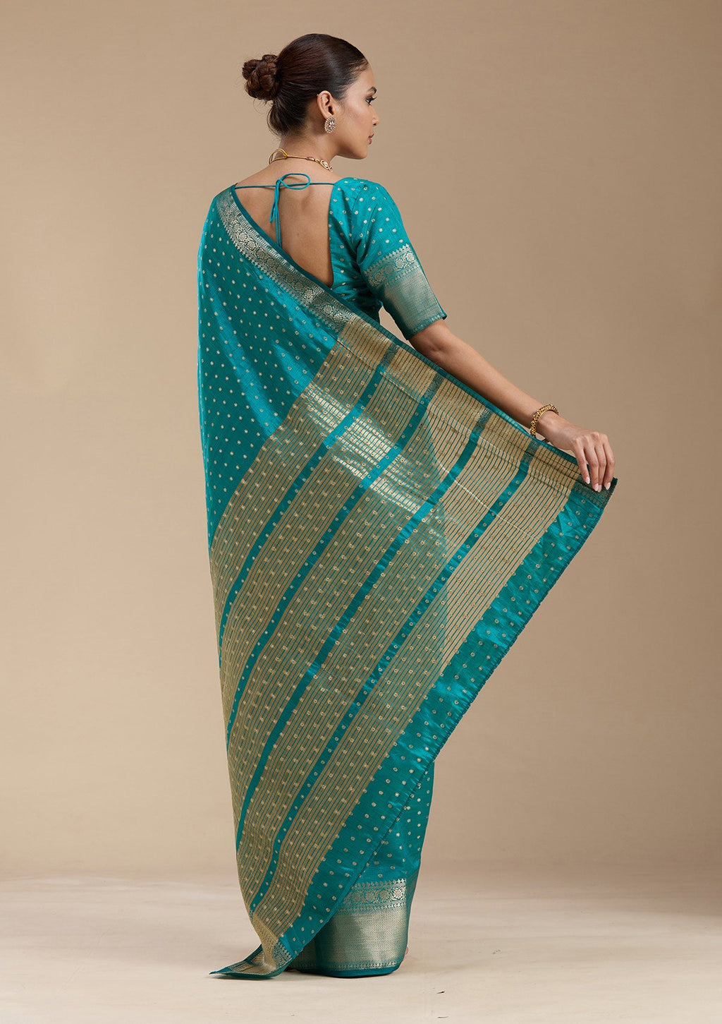 Turquoise Blue Zariwork (Gold) Tussar Silk_Saree