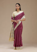 Wine Zariwork (Silver) Tussar Silk Saree