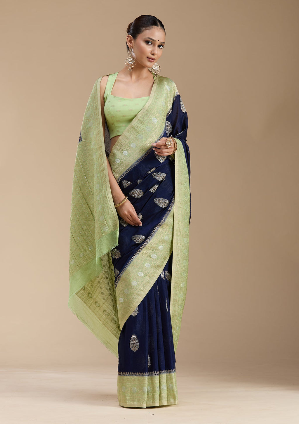 Navy Blue Zariwork (Gold) Georgette Silk_Saree