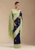 Navy Blue Zariwork (Gold) Georgette Silk_Saree