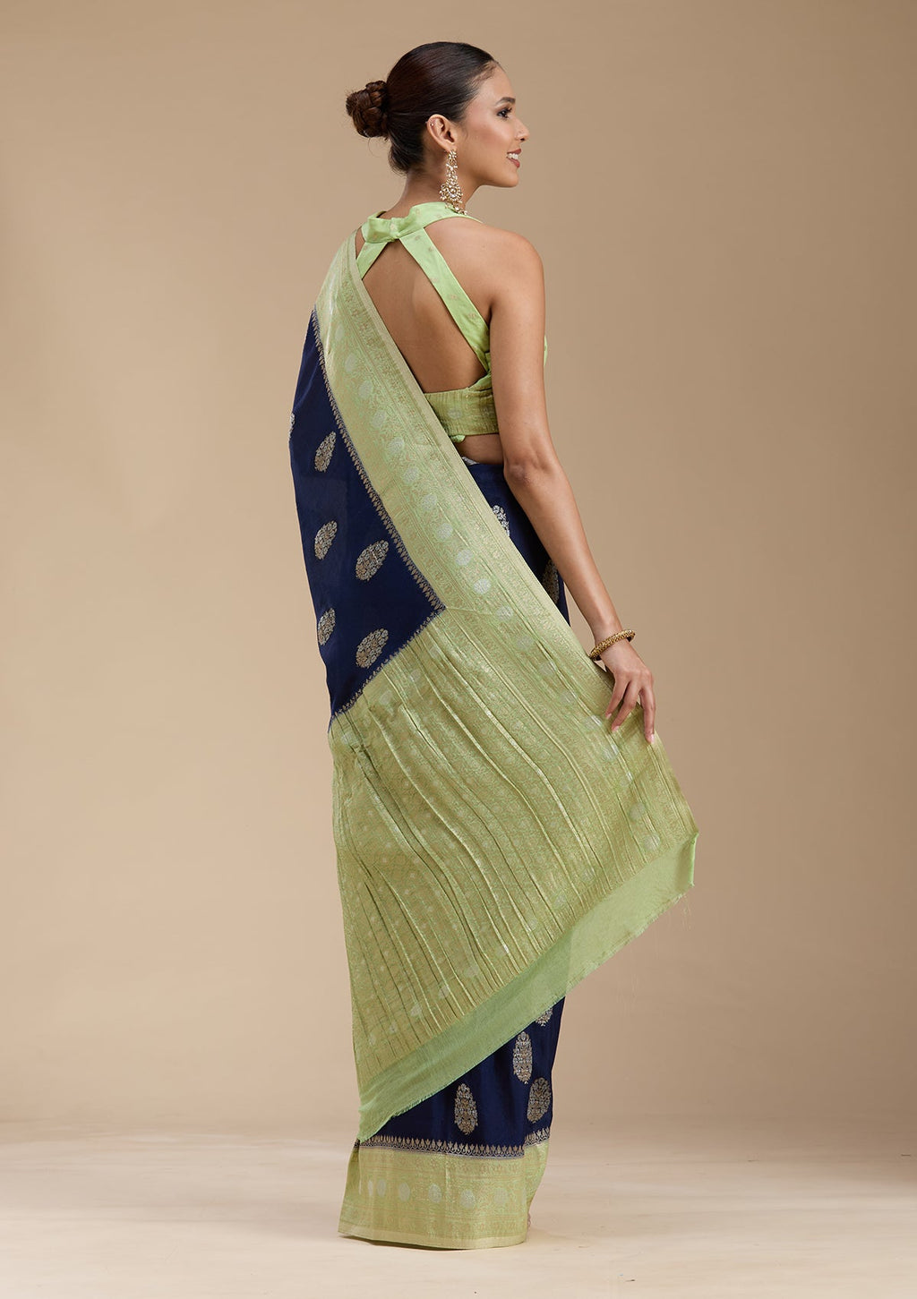 Navy Blue Zariwork (Gold) Georgette Silk_Saree