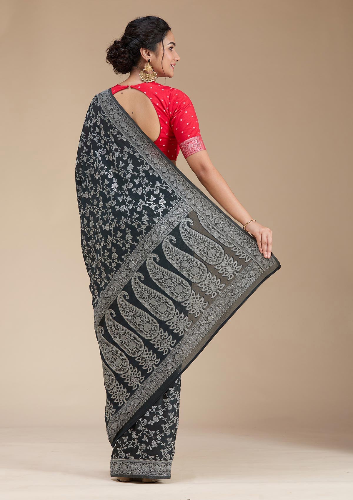 Black Zariwork (Gold) Georgette Silk Saree
