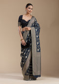 Navy Blue Zariwork (Gold) Georgette Silk_Saree
