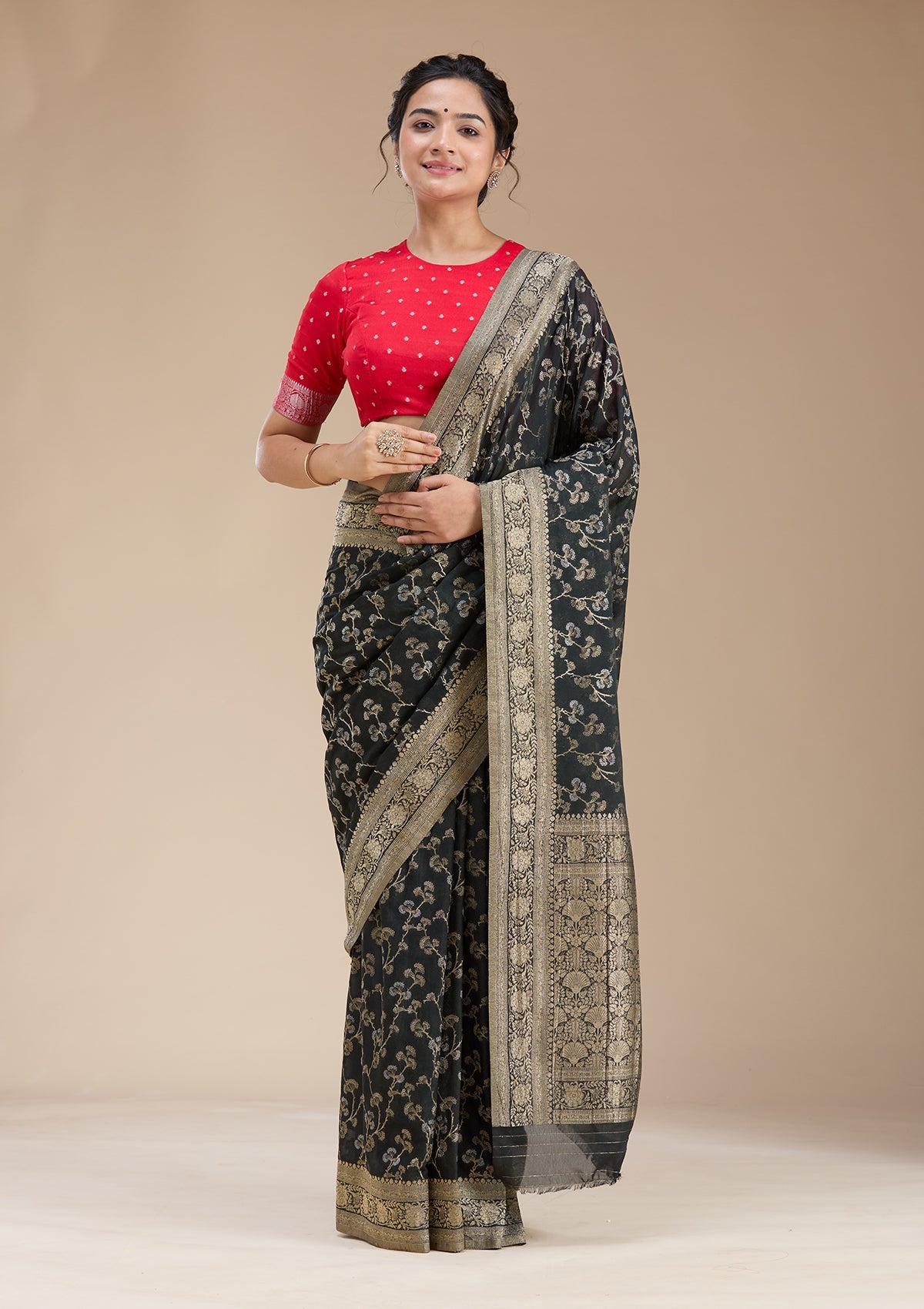 Black Zariwork (Gold) Georgette Silk Saree