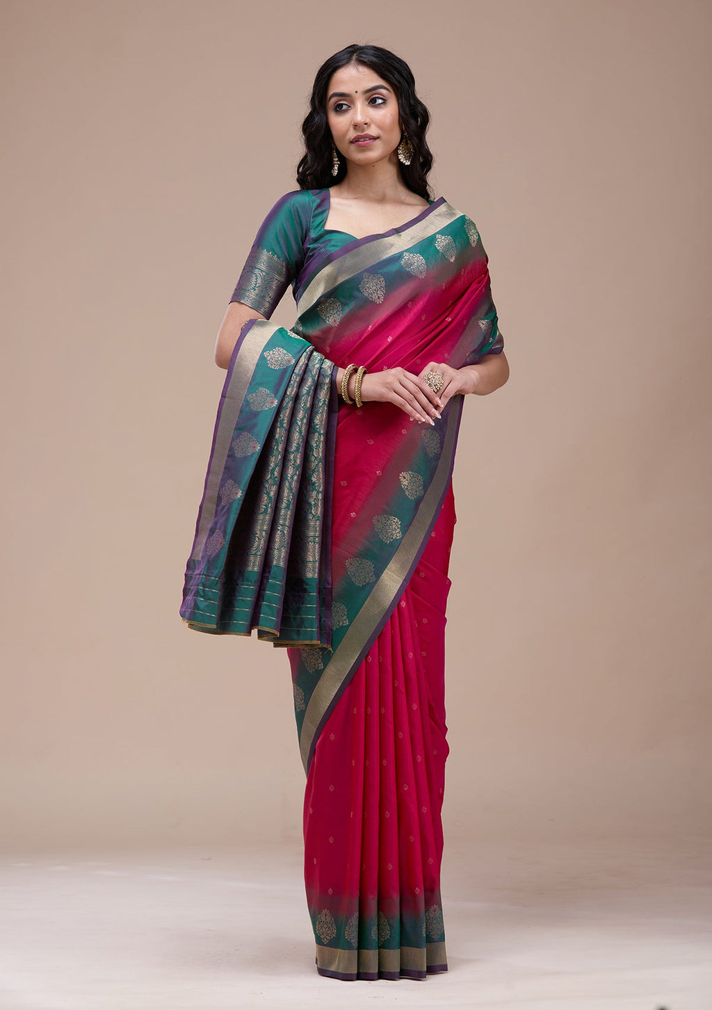 Rani Pink Zariwork (Gold) Silk Saree