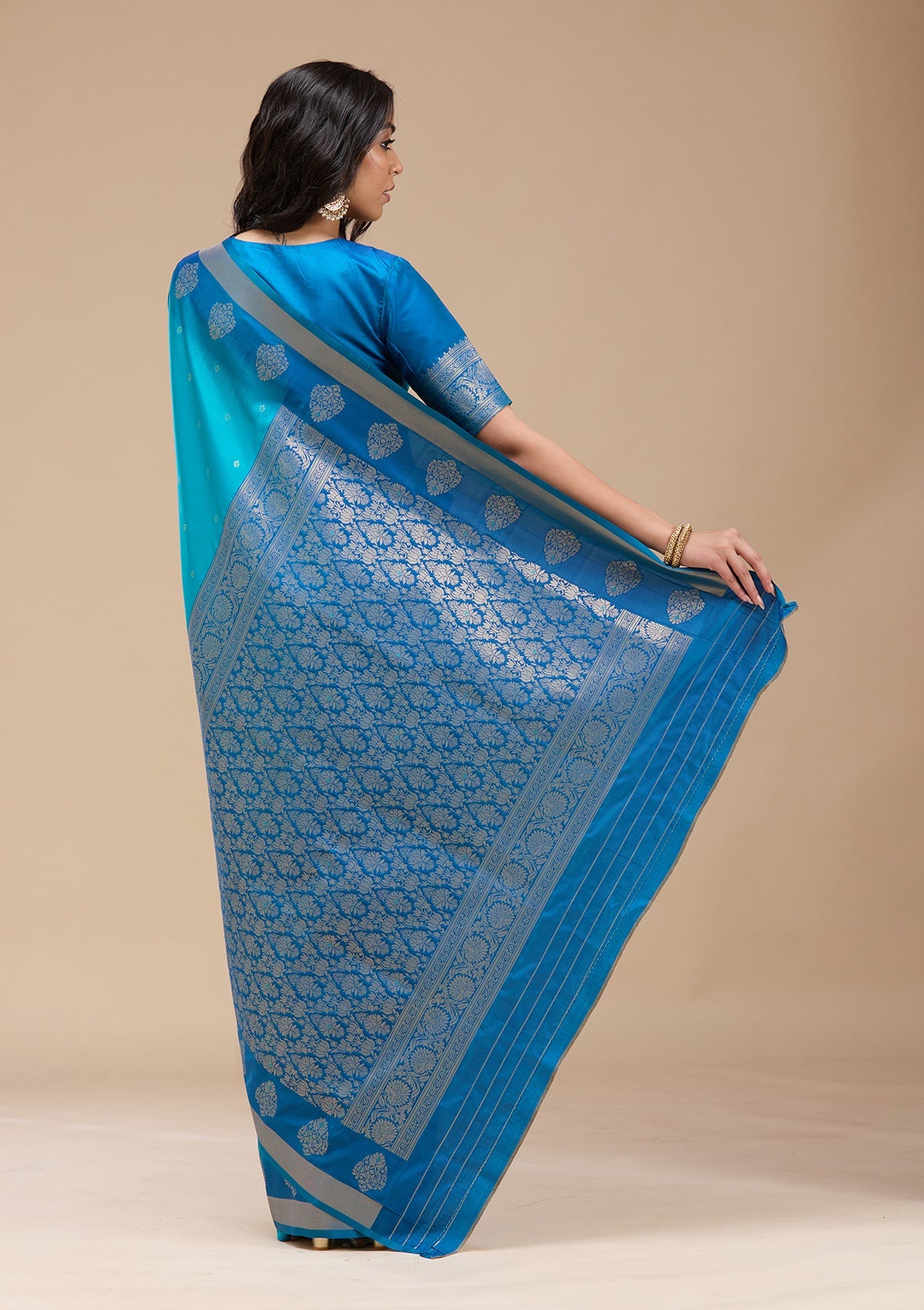 Turquoise Blue Zariwork (Gold) Silk Saree
