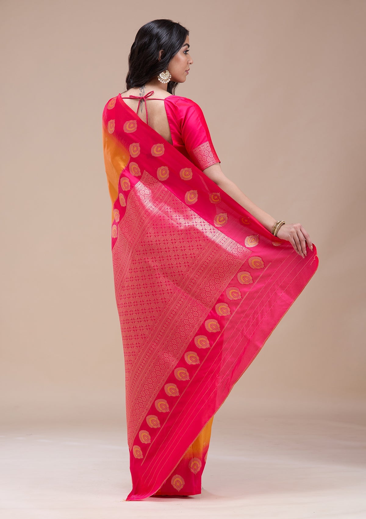 Orange Zariwork (Gold) Silk Saree