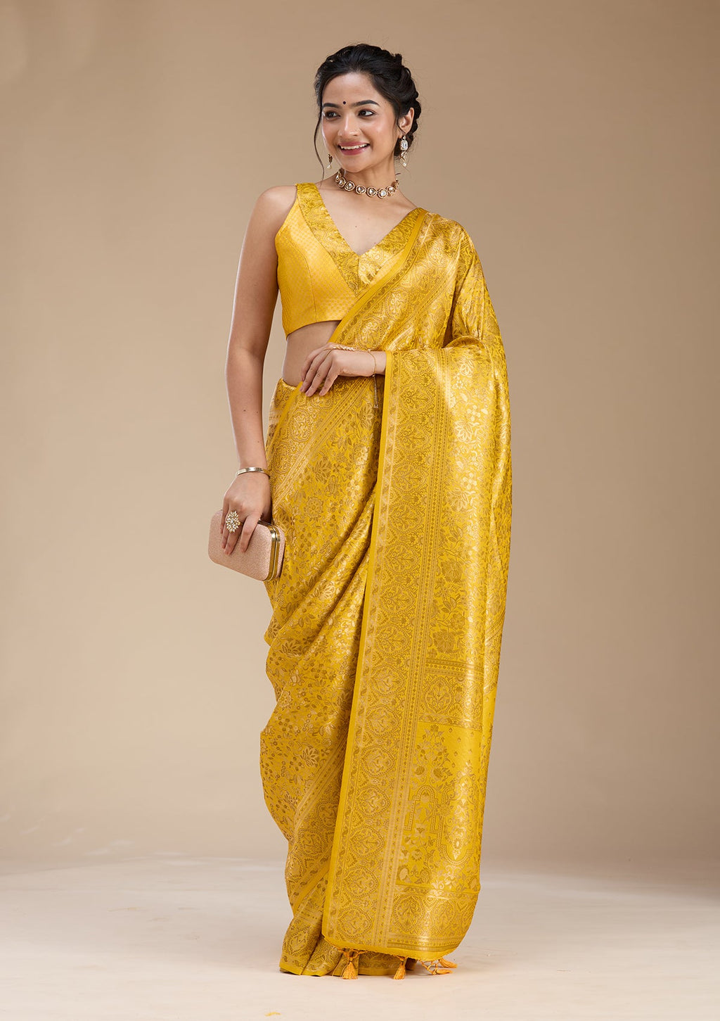 Mustard Banarasi Silk Saree