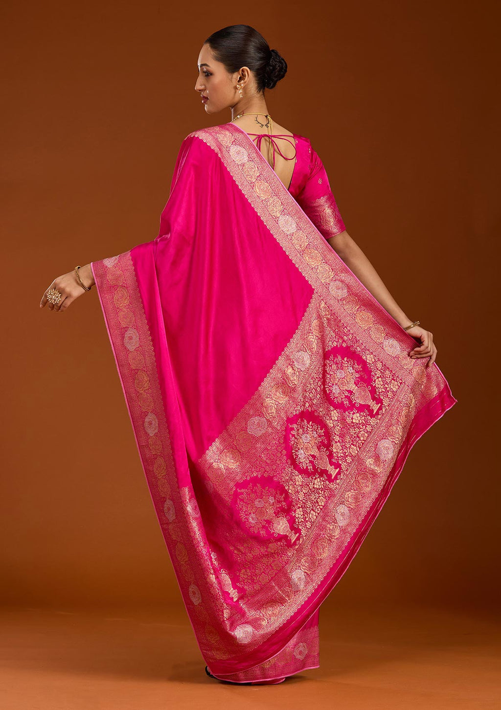 Rani Pink Zariwork Silk Saree