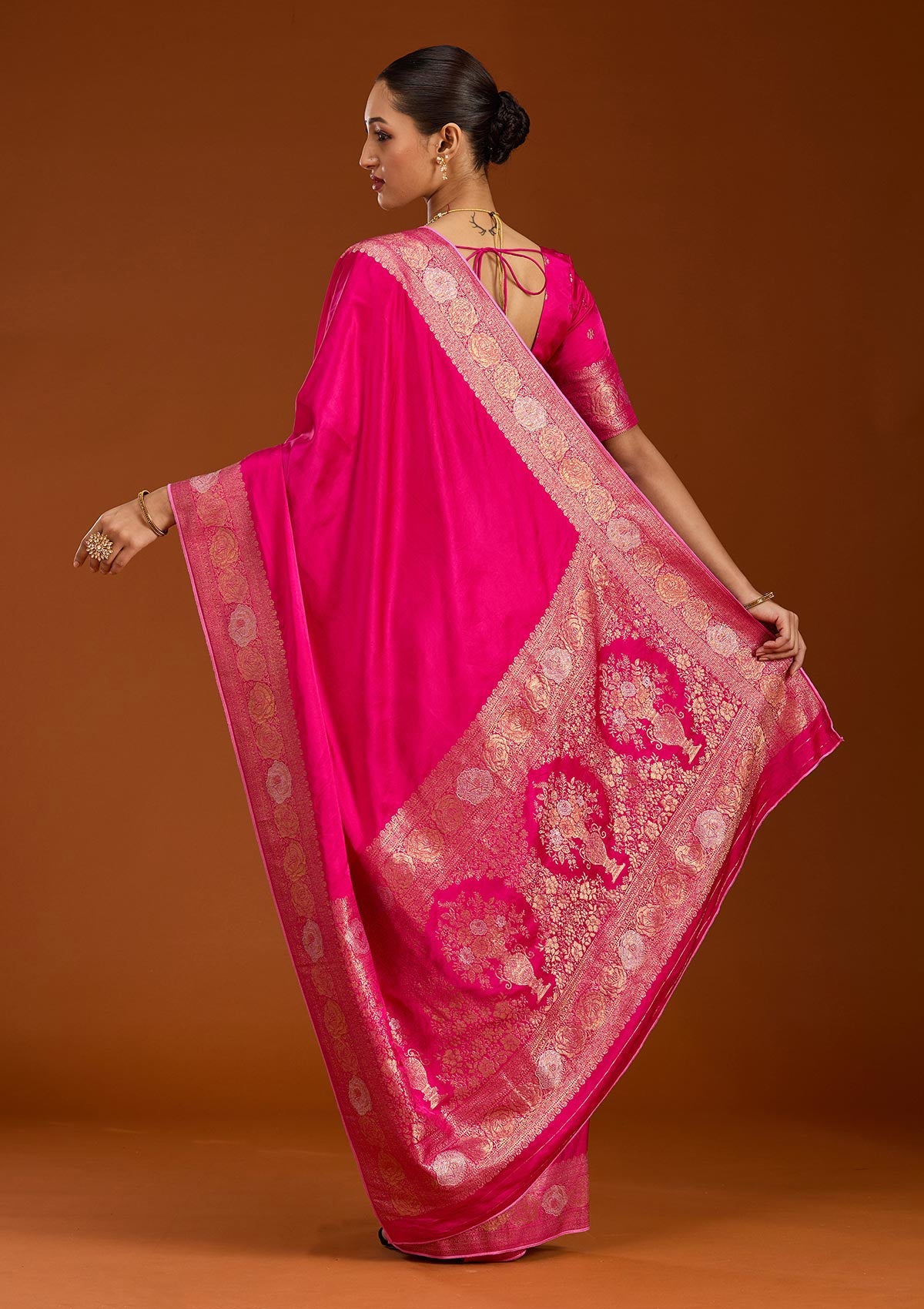 Rani Pink Zariwork Silk Saree