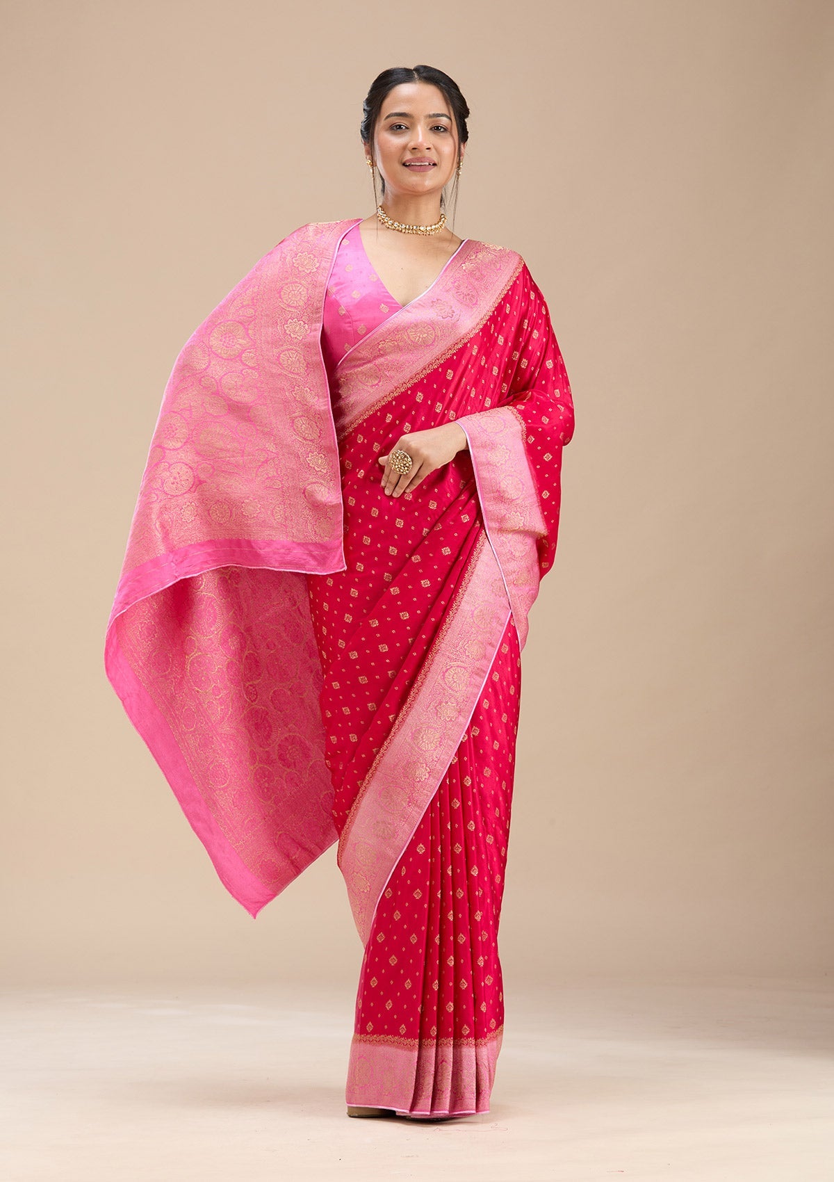 Rani Pink  Silk Saree