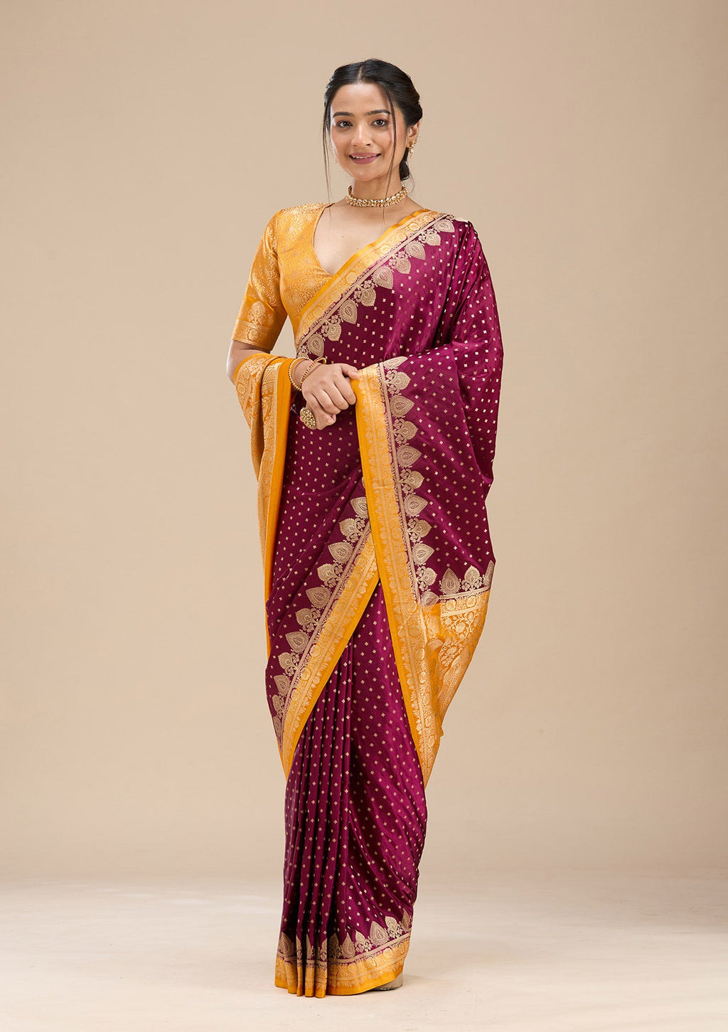 Wine Banarasi Silk Saree