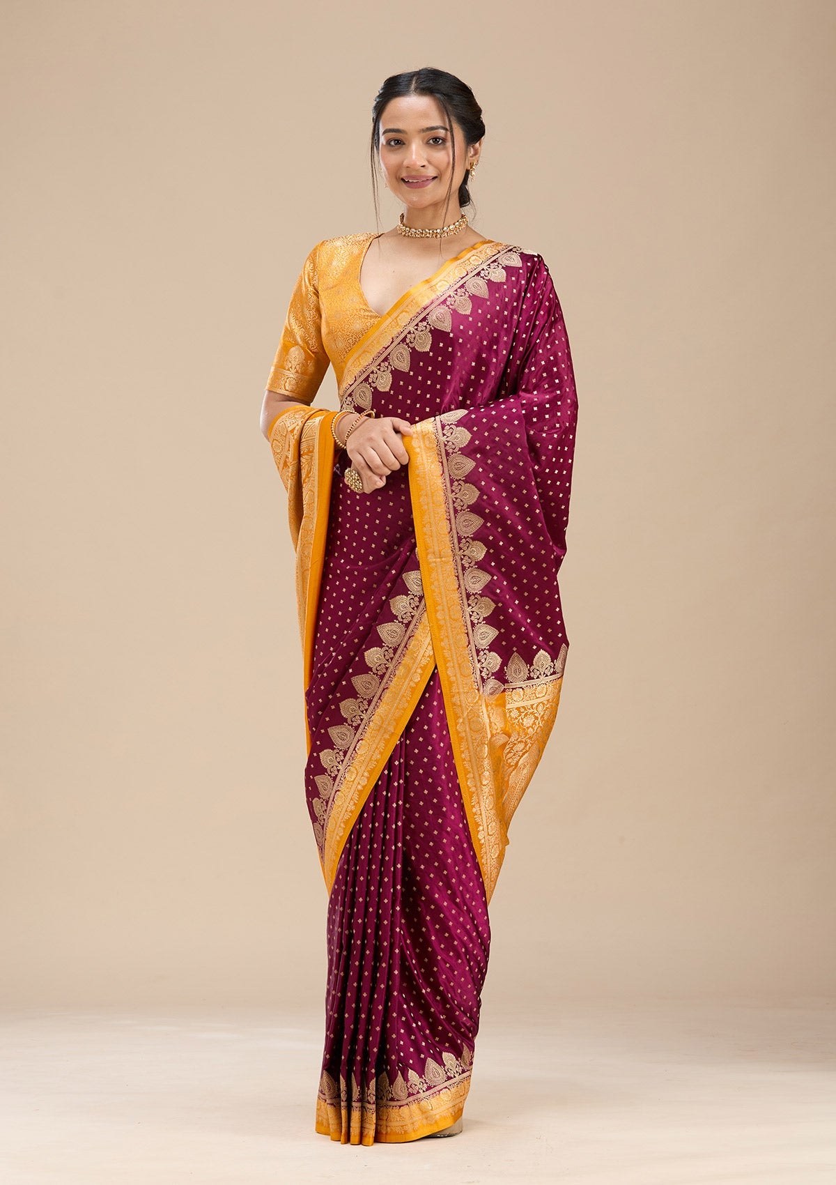 Wine Banarasi Silk Saree