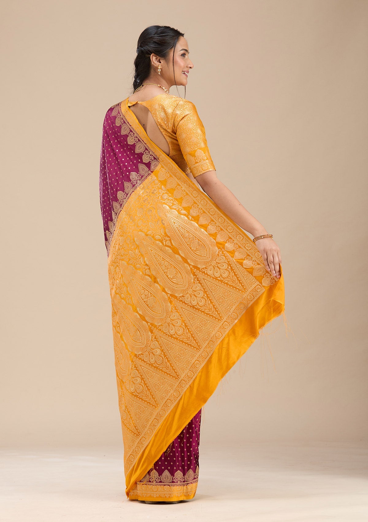 Wine Banarasi Silk Saree