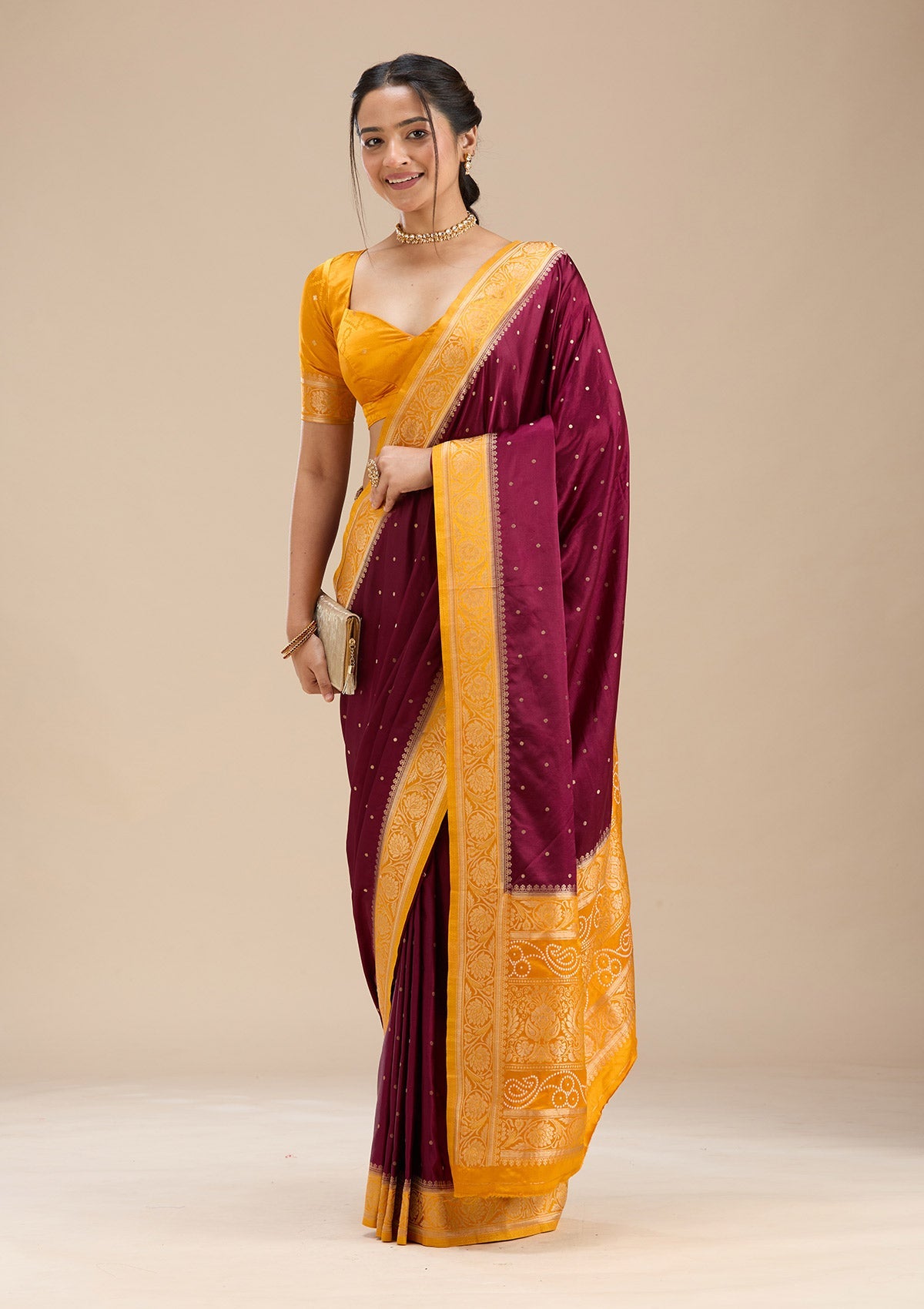 Maroon Zariwork (Gold) Silk Saree
