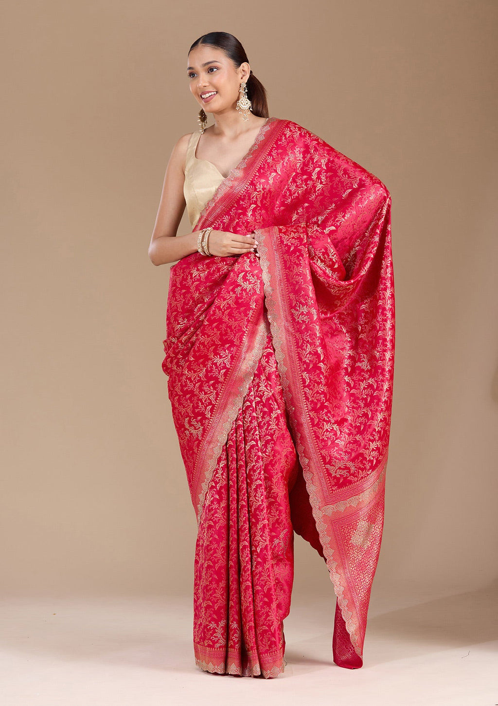 Red Stonework (Gold) Silk Saree