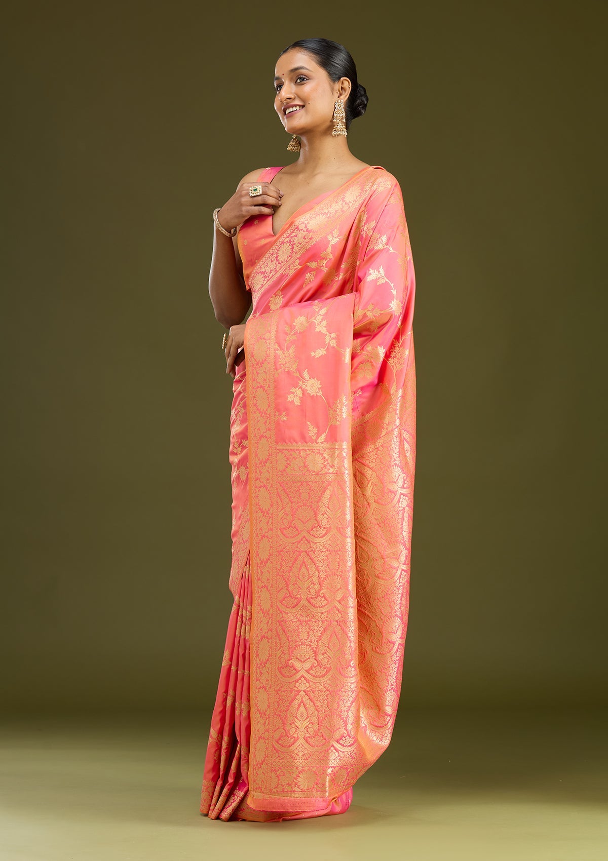 Peach Zariwork (Gold) Silk Saree