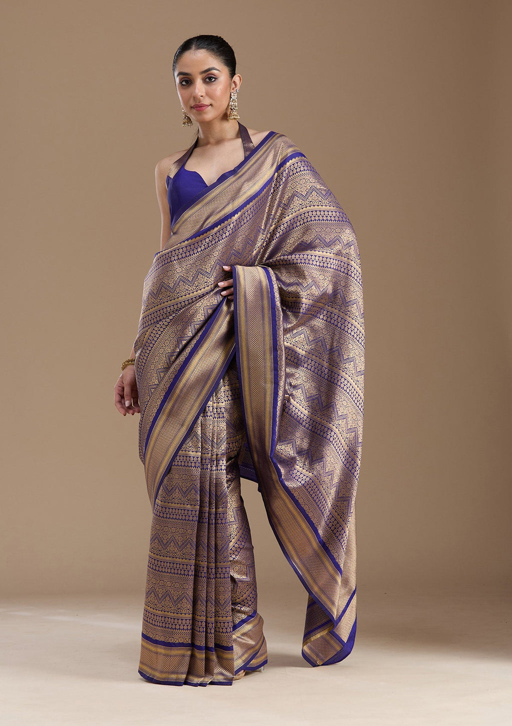 Navy Blue Zariwork Art Silk Saree