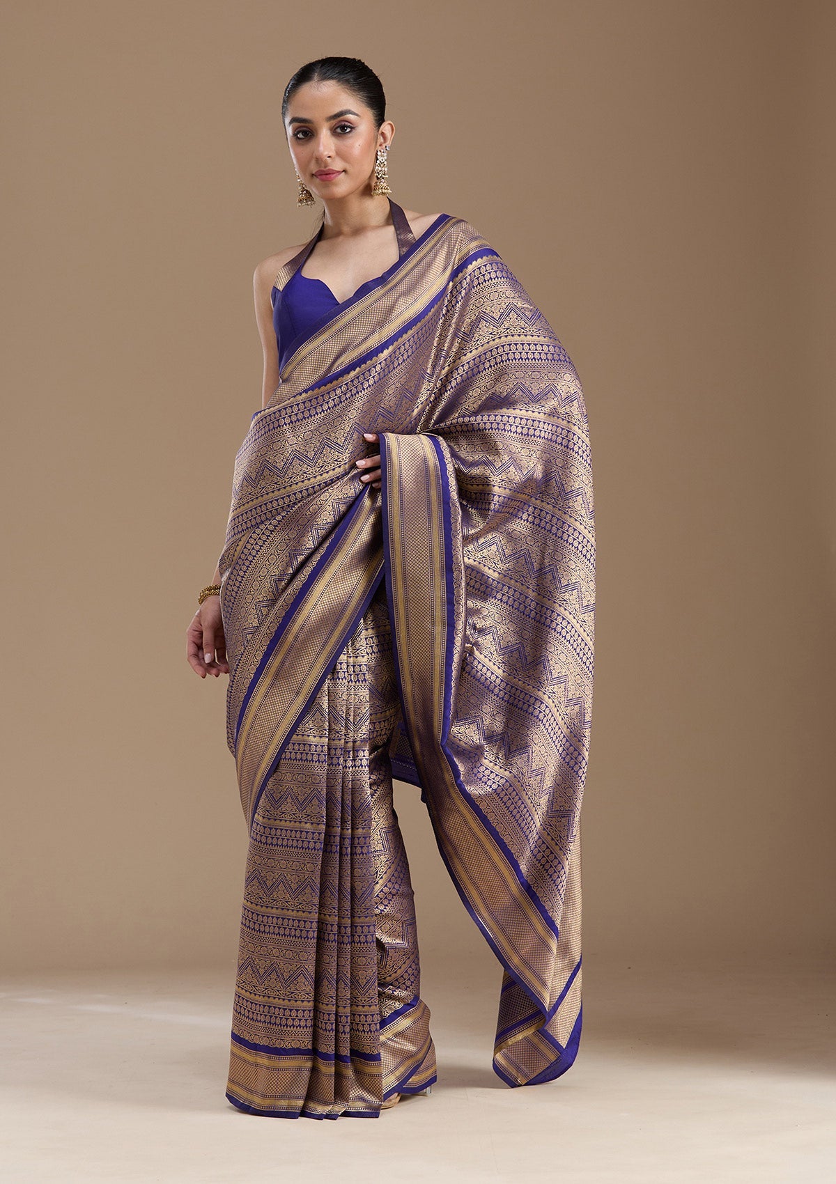 Navy Blue Zariwork Art Silk Saree