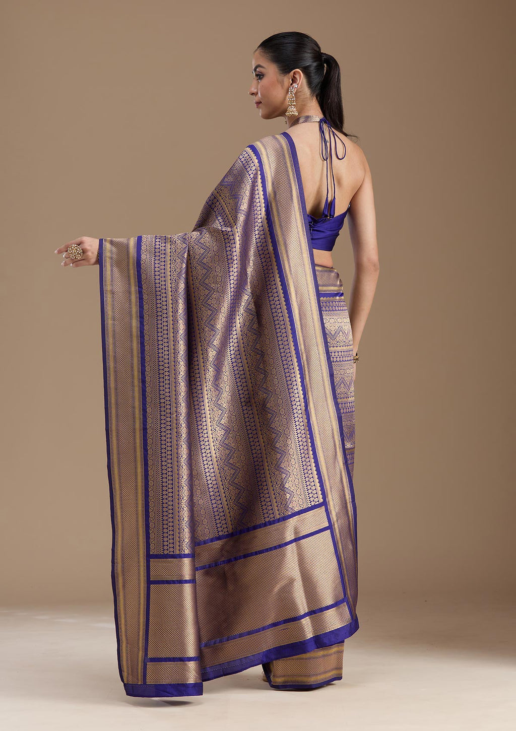 Navy Blue Zariwork Art Silk Saree