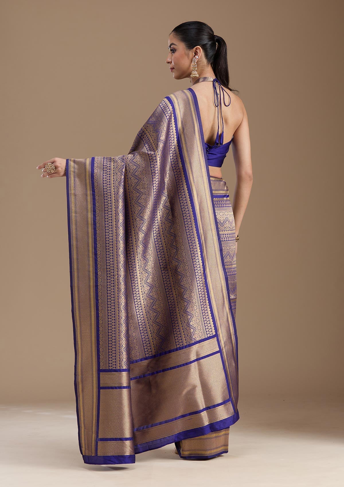 Navy Blue Zariwork Art Silk Saree