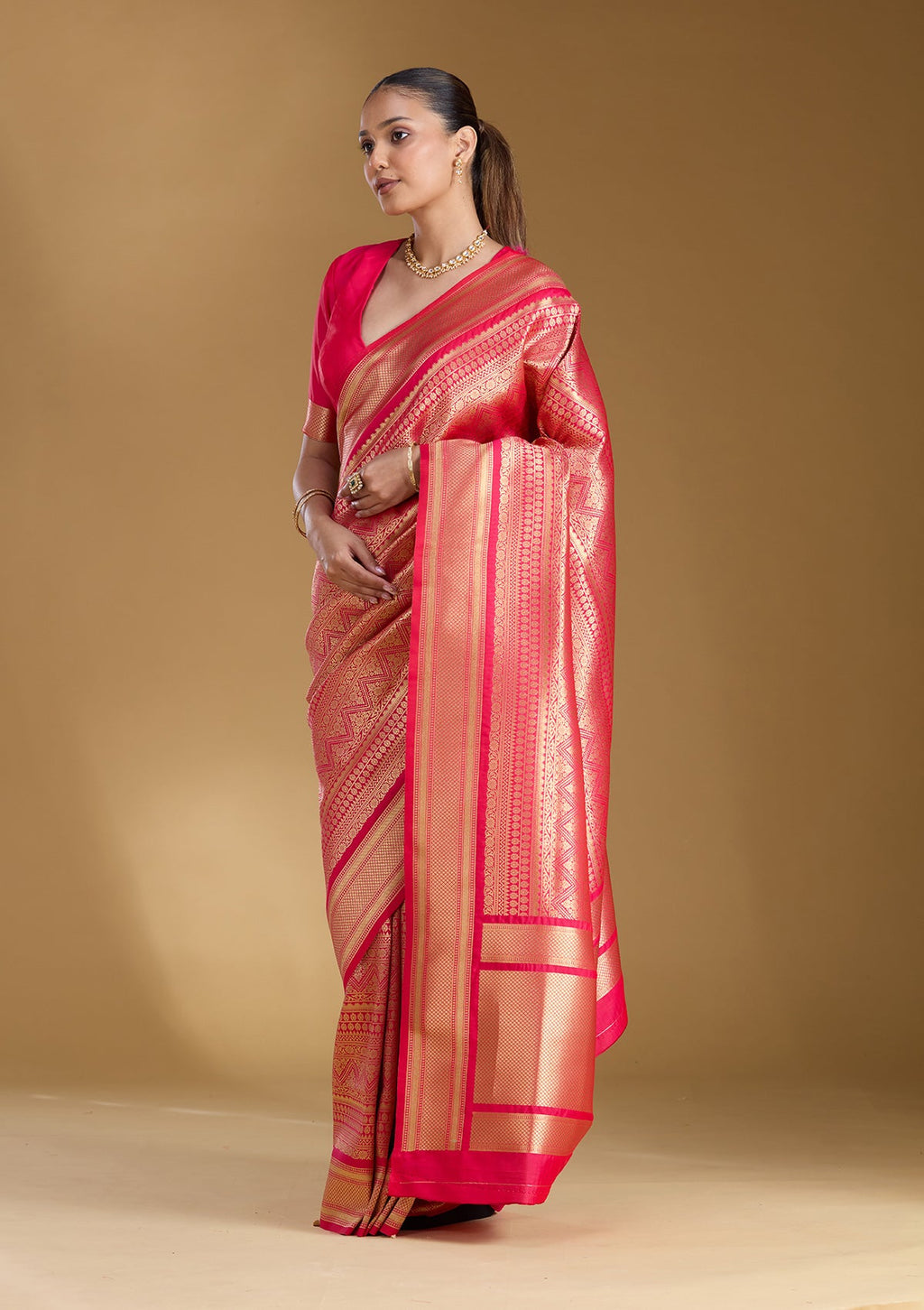 Rani Pink Zariwork (Gold) Art Silk Silk_Saree