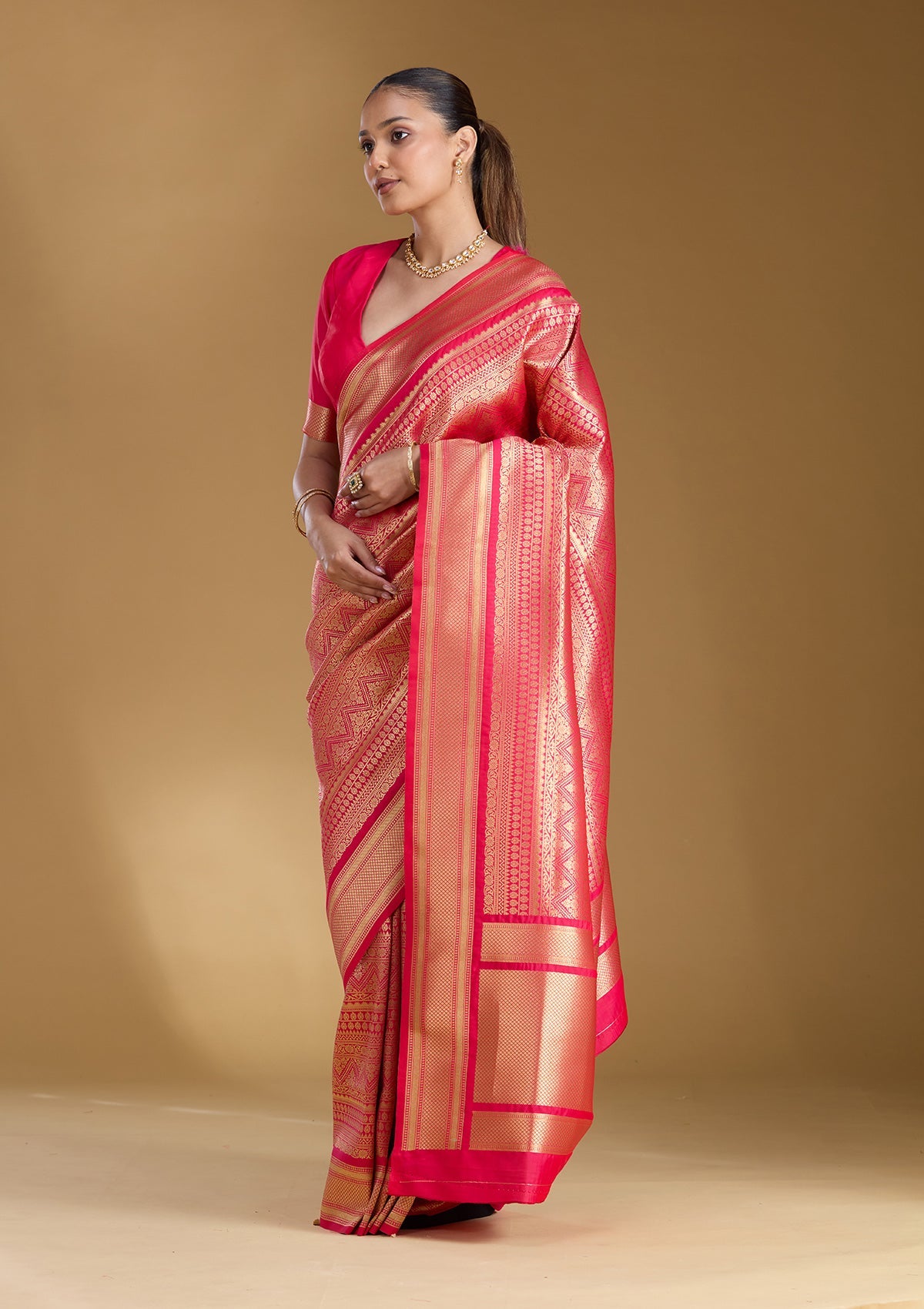Rani Pink Zariwork (Gold) Art Silk Silk_Saree