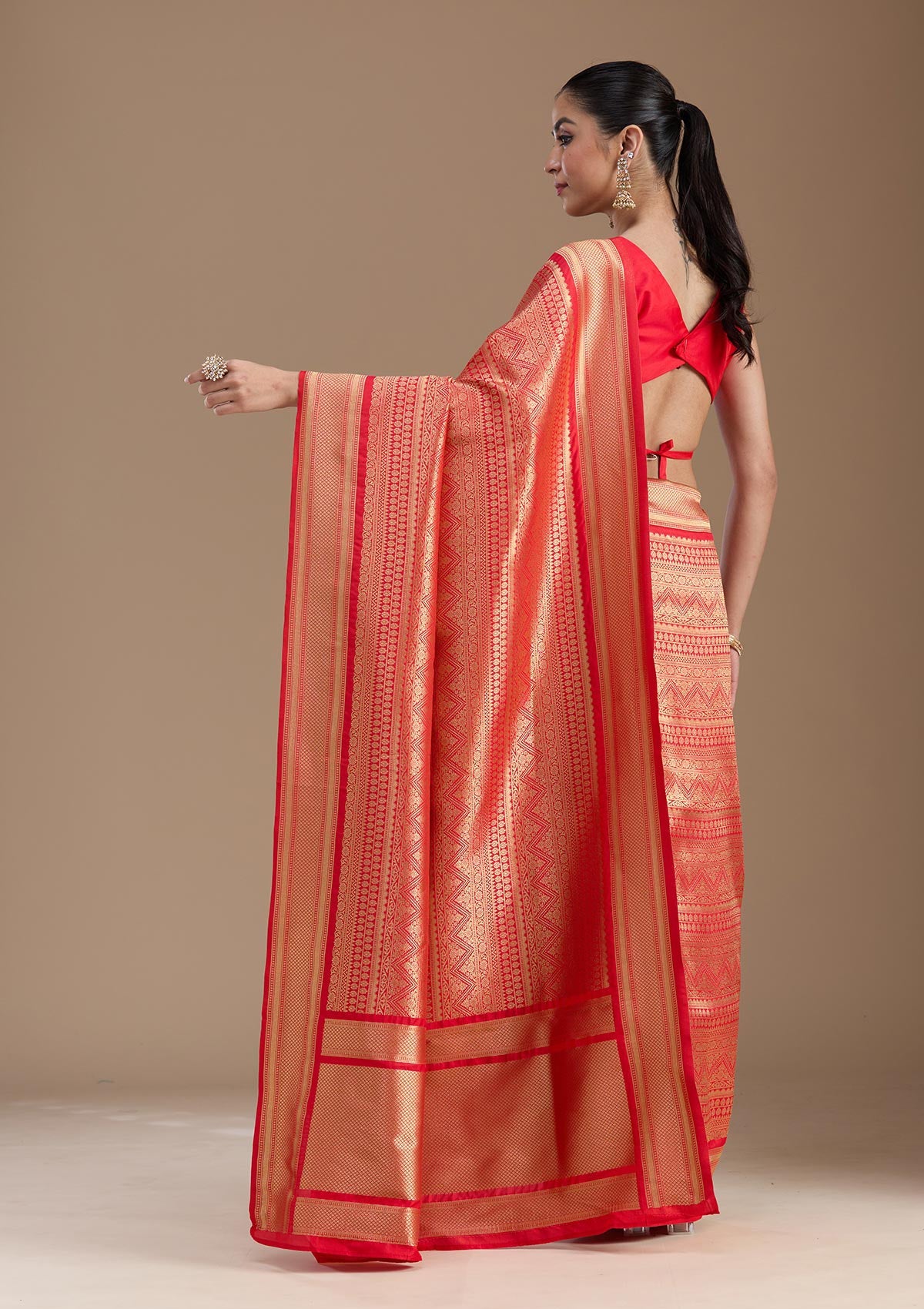 Red Zariwork Art Silk Saree