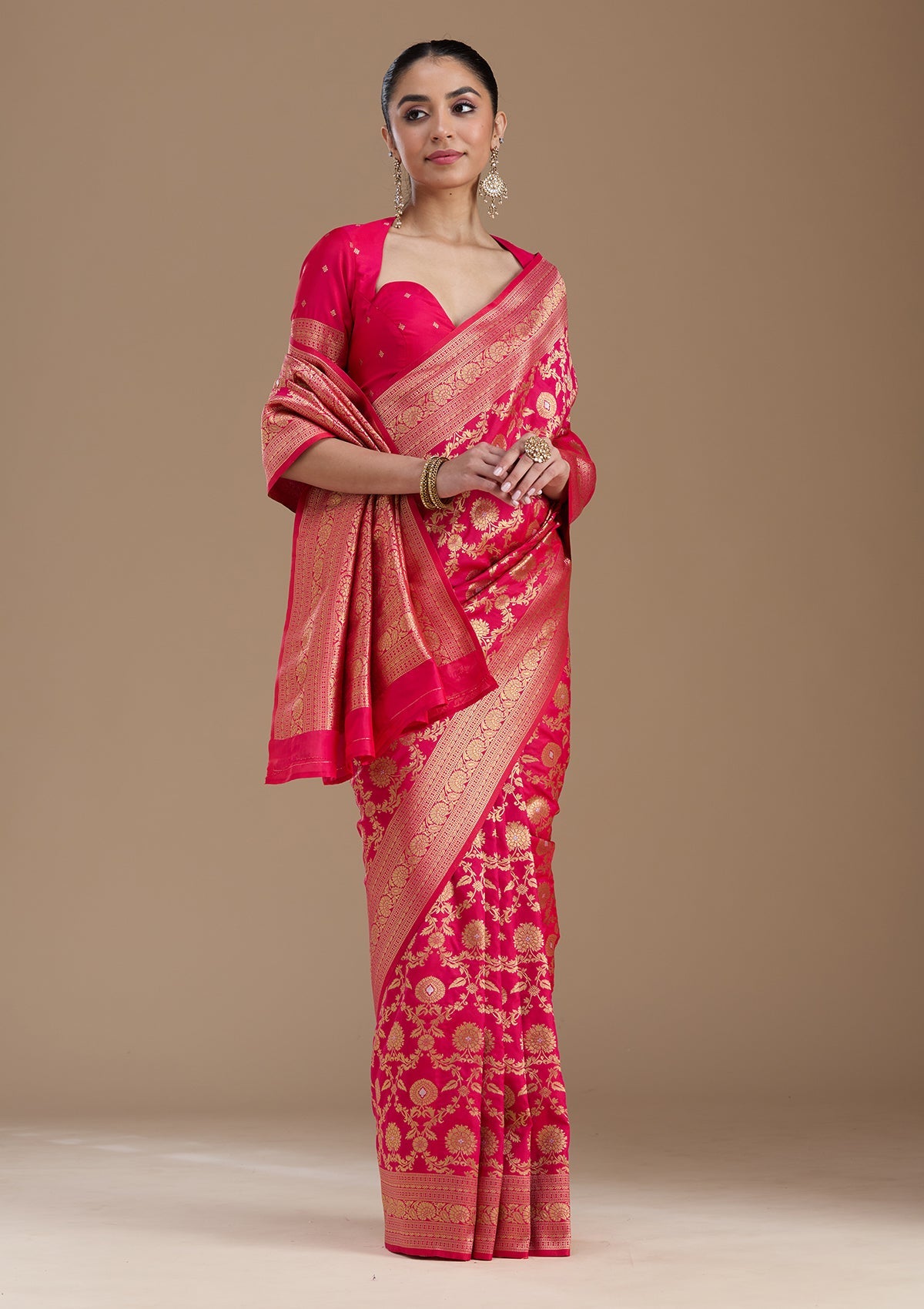 Rani Pink Zariwork Art Silk Saree