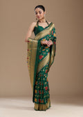 Bottle Green Zariwork Art Silk Saree