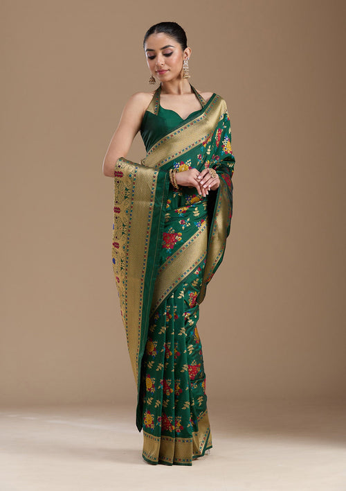 Bottle Green Zariwork Art Silk Saree