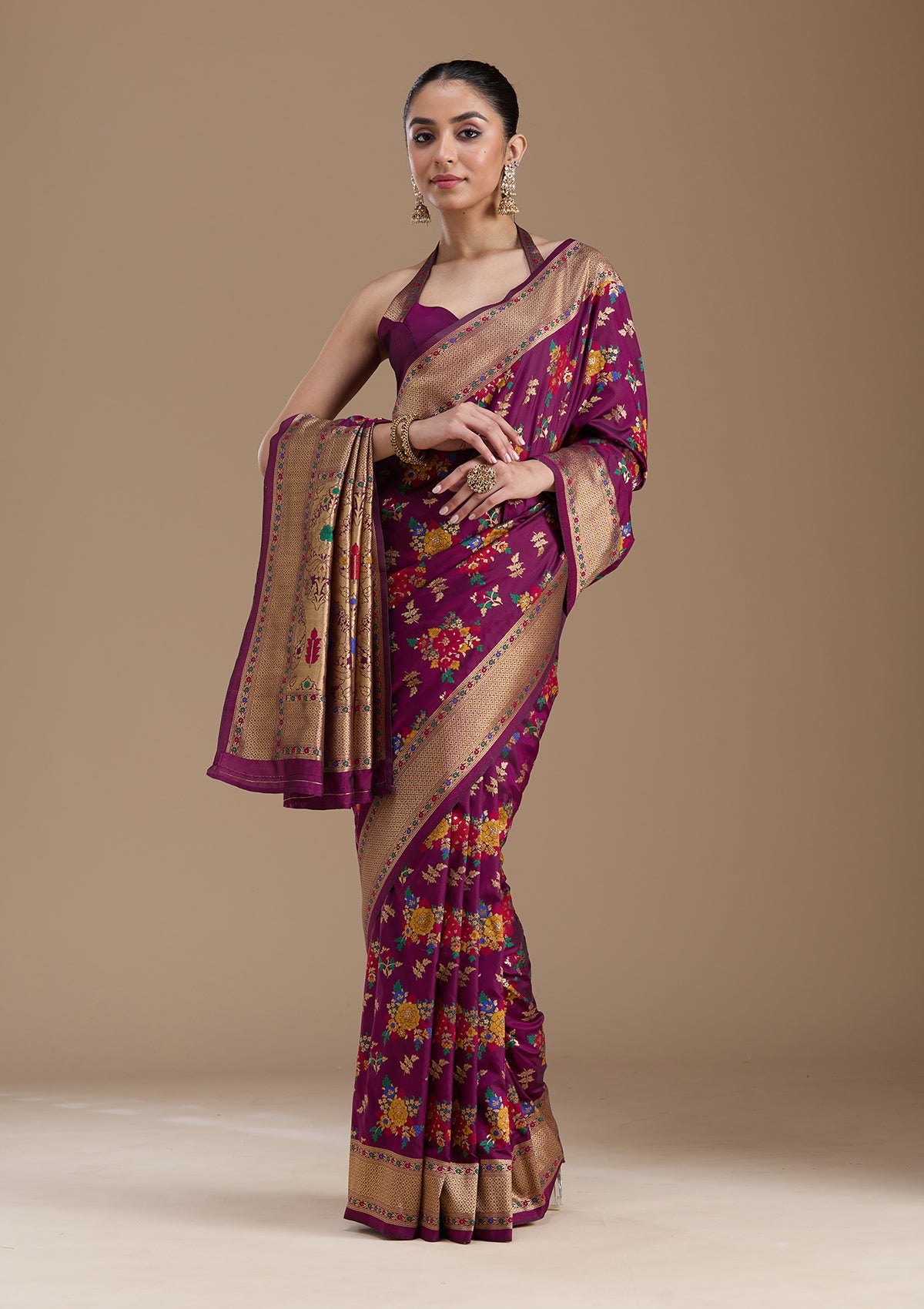 Wine Zariwork Art Silk Saree