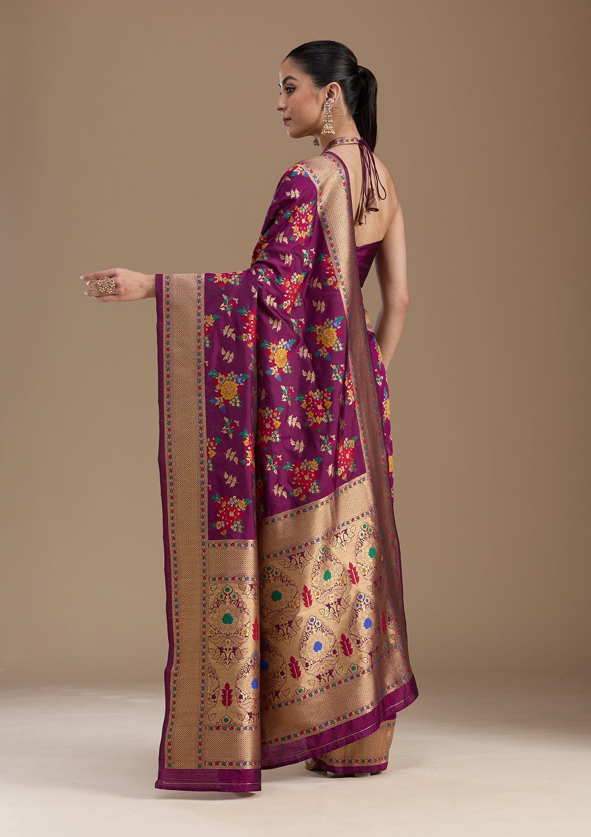 Wine Zariwork Art Silk Saree