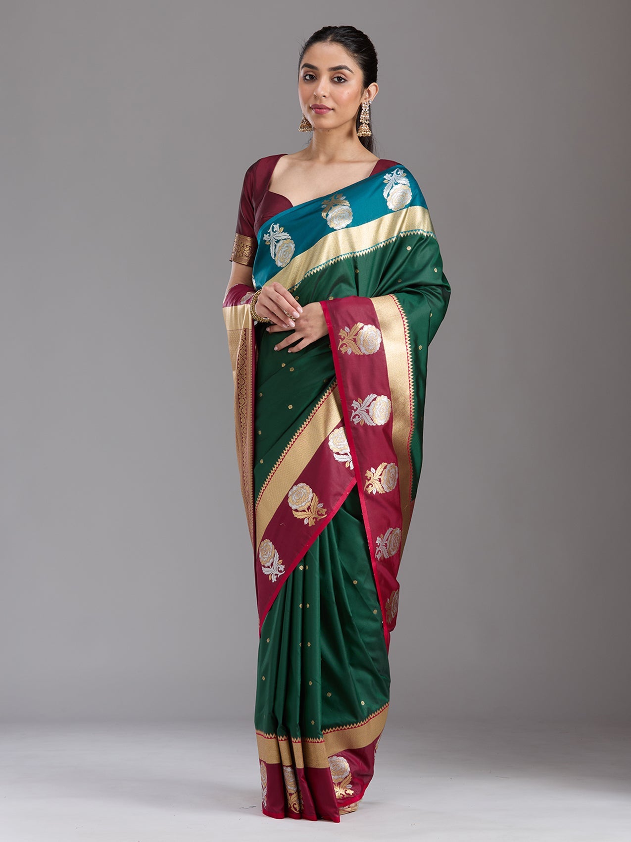 Bottle Green Zariwork Art Silk Silk_Saree