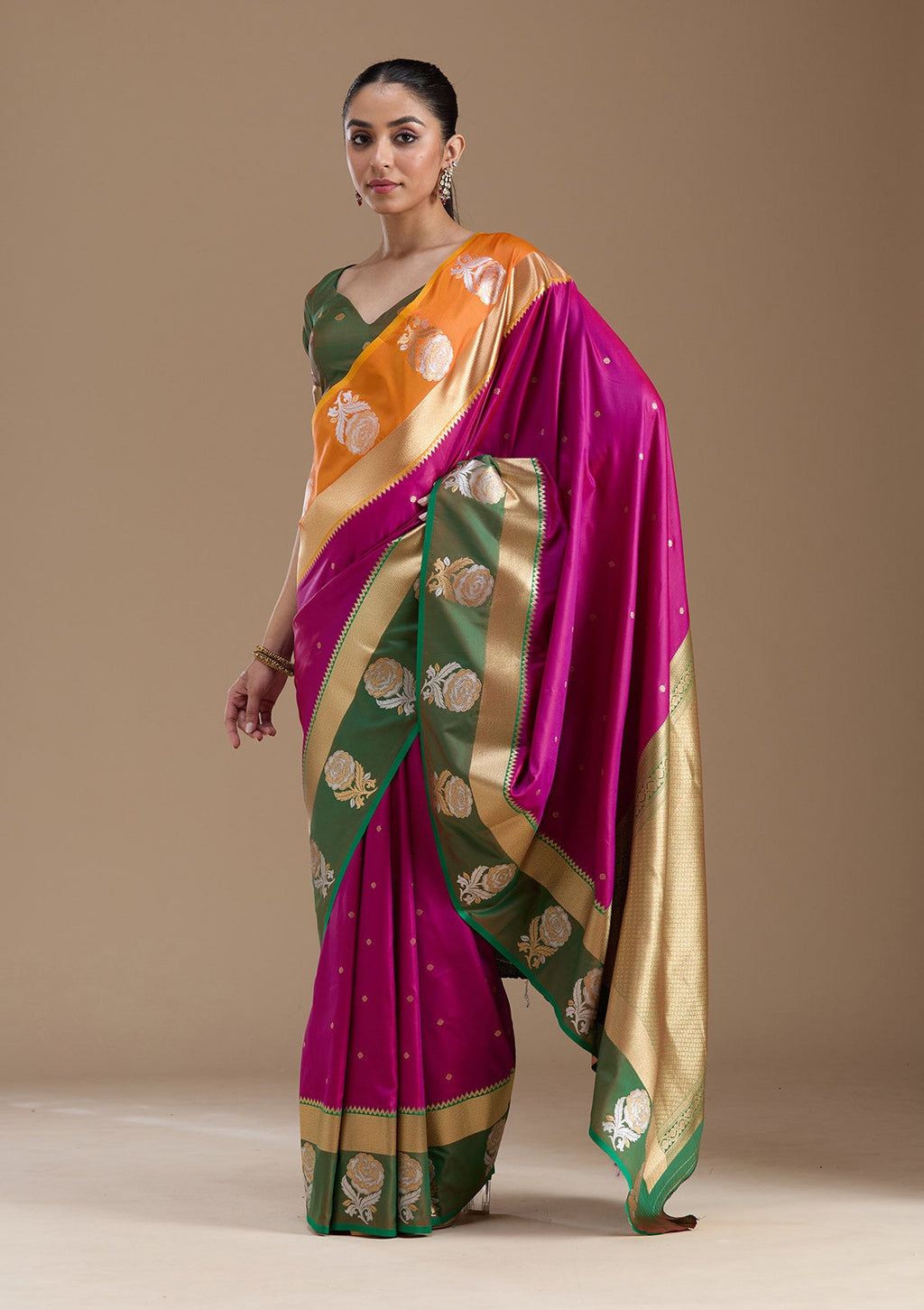 Magenta Pink Zariwork Art Silk Silk_Saree