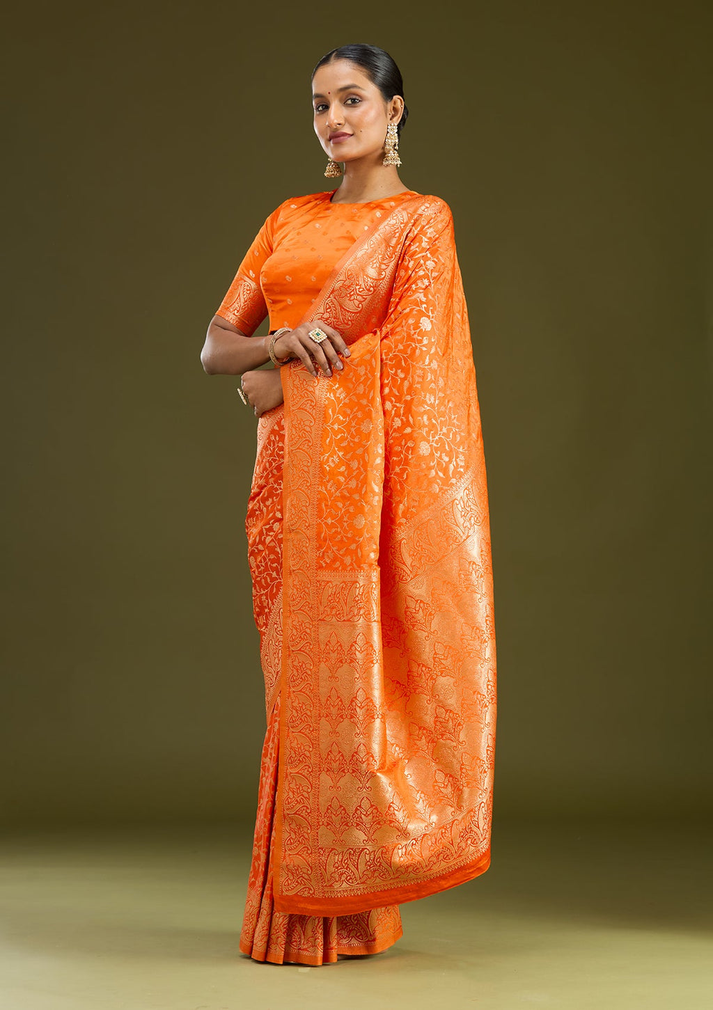 Orange Zariwork (Gold) Art Silk Saree