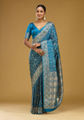 Turquoise Blue Zariwork (Gold) Art Silk Saree