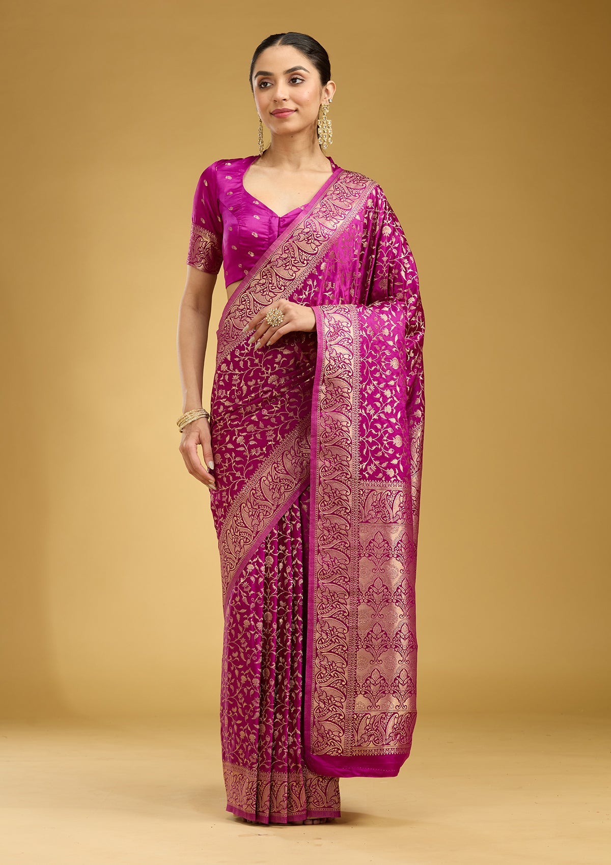 Violet Zariwork (Gold) Satin Silk Saree
