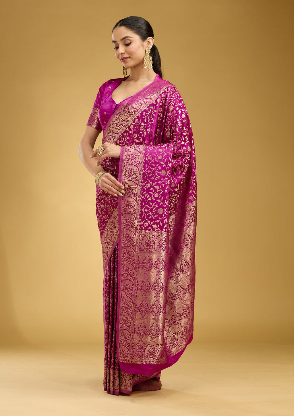 Violet Zariwork (Gold) Satin Silk Saree