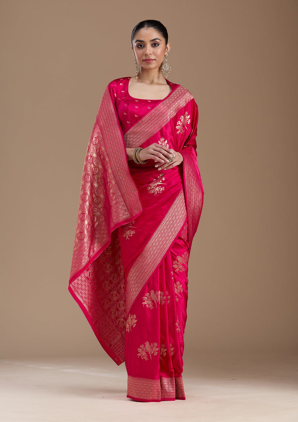 Pink Zariwork Satin Silk Saree