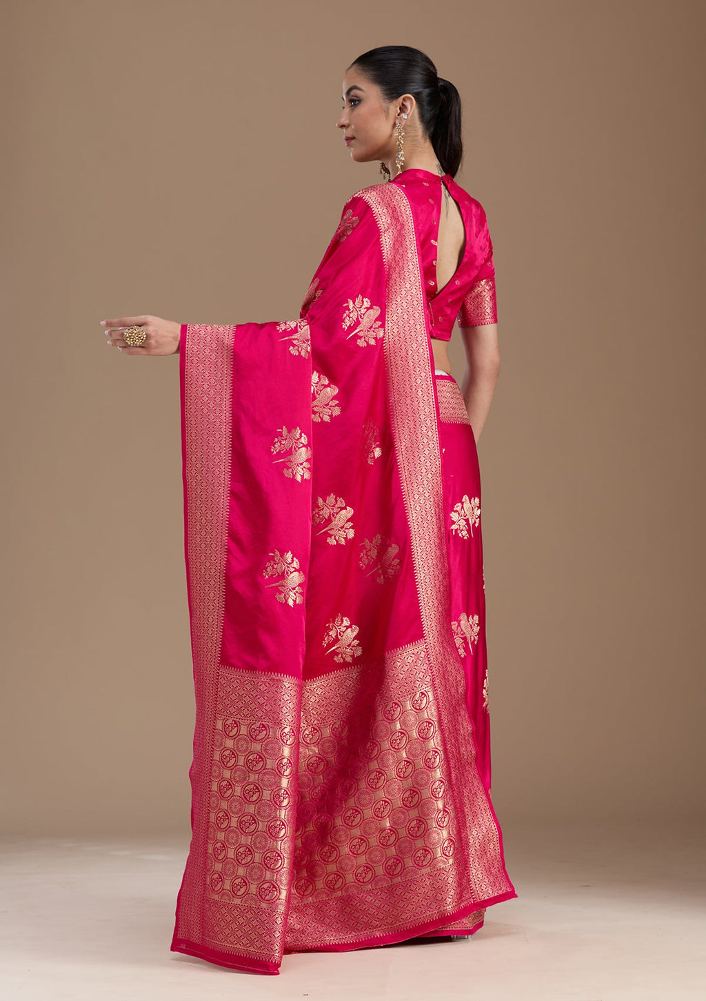 Pink Zariwork Satin Silk Saree