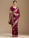 Wine Zariwork Satin Silk Saree