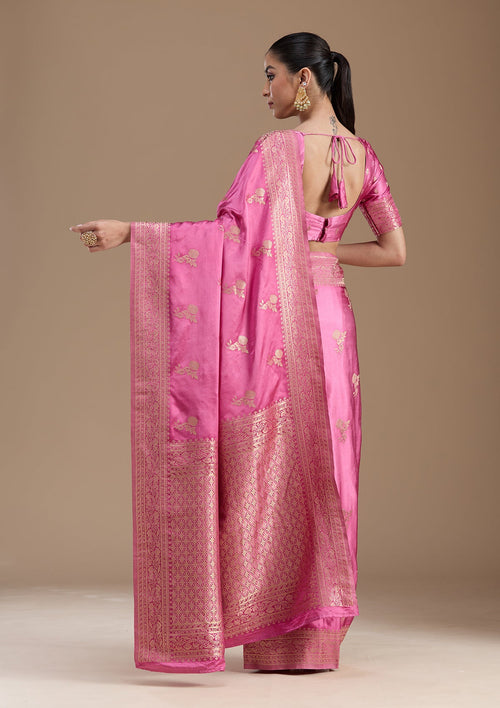 Baby Pink Zariwork Satin Silk Saree