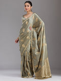 Grey Zariwork Satin Silk Saree