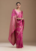 Onion Pink Zariwork Satin Silk Saree