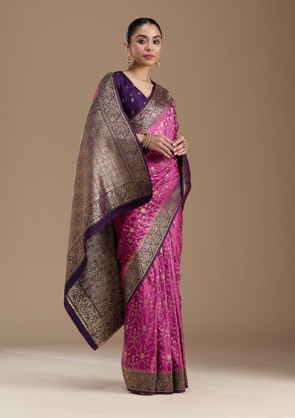 Dark Lavender Zariwork Art Silk Saree