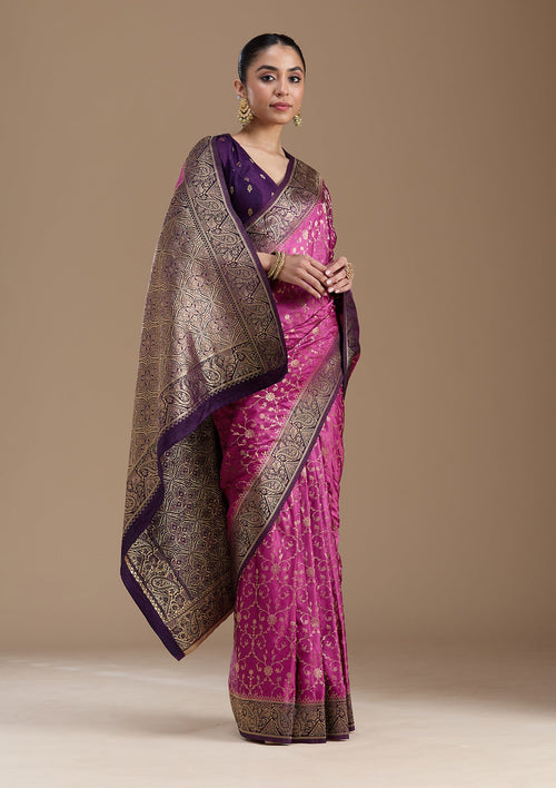 Dark Lavender Zariwork Art Silk Saree